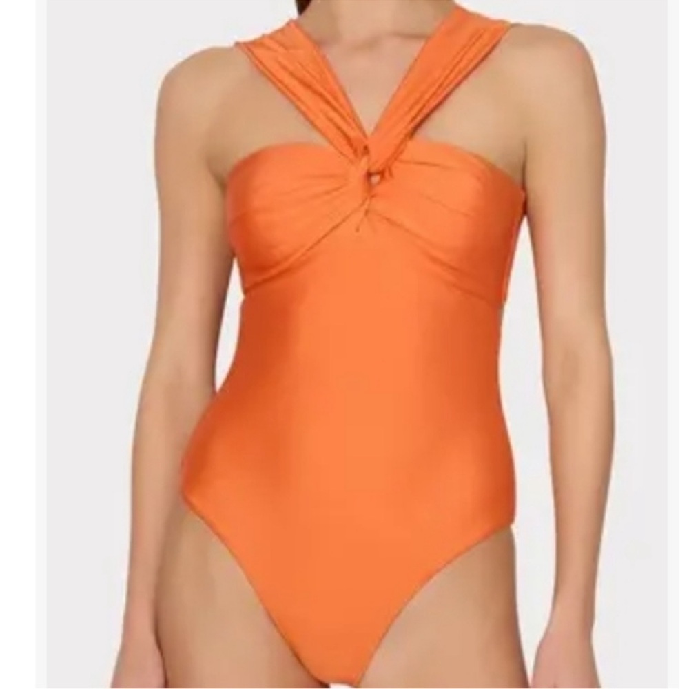 NEW Milly Betsy Gloss Bandeau One-Piece Swimsuit Large Orange Convertible Style - Picture 9 of 13